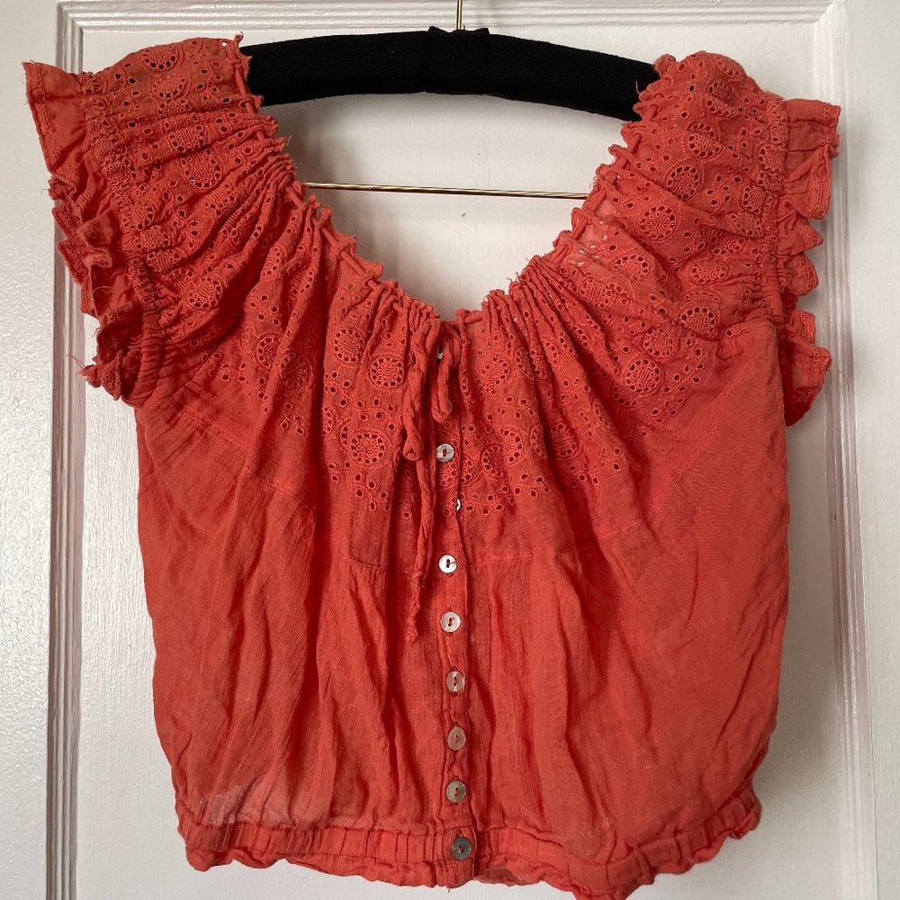 Free People Cropped Eyelet Top